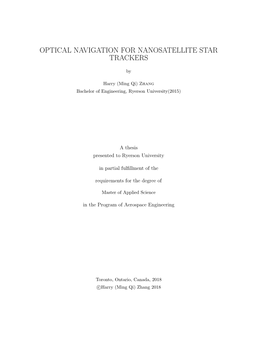 Optical Navigation for Nanosatellite Star Trackers