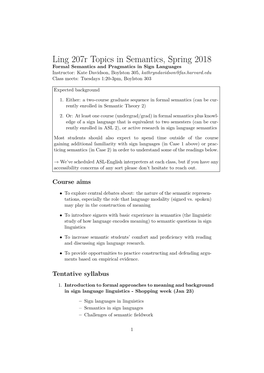 Ling 207R Topics in Semantics, Spring 2018