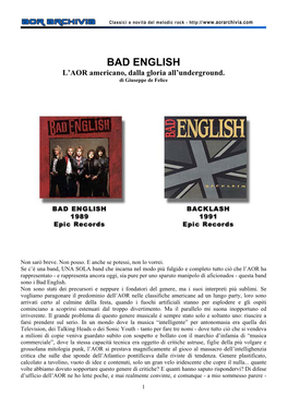 BAD ENGLISH L’AOR Americano, Dalla Gloria All’Underground