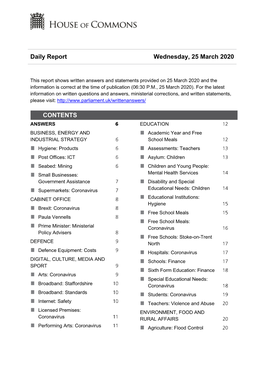 Daily Report Wednesday, 25 March 2020 CONTENTS