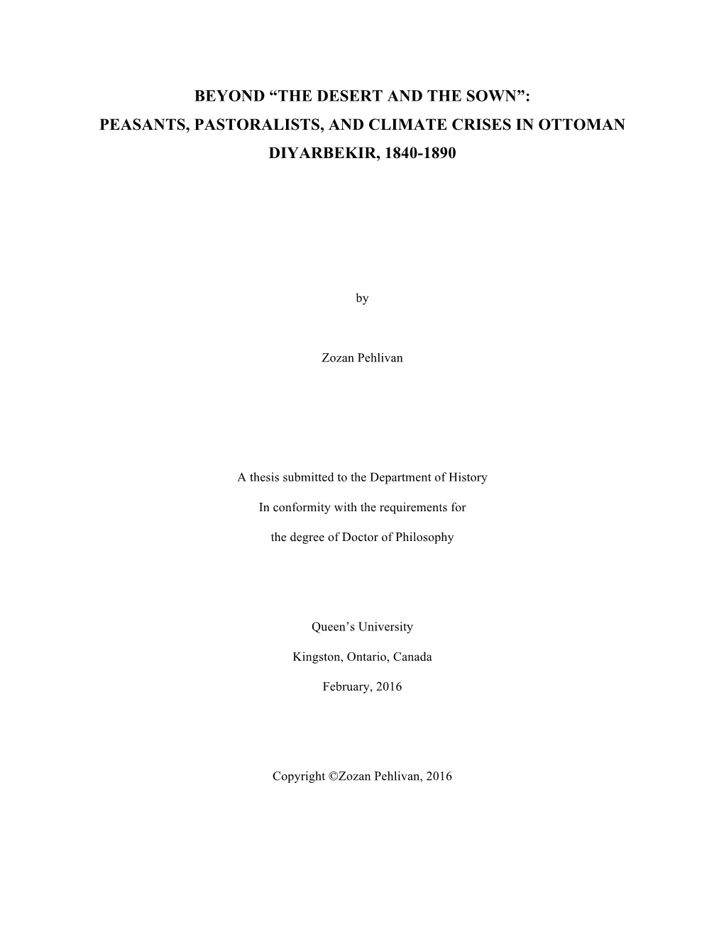 Peasants, Pastoralists, and Climate Crises in Ottoman Diyarbekir, 1840-1890