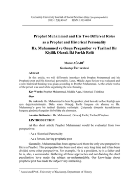 Prophet Muhammad and His Two Different Roles As a Prophet and Historical Personality Hz