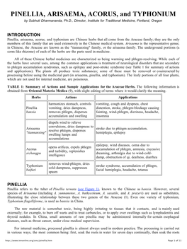 PINELLIA, ARISAEMA, ACORUS, and TYPHONIUM by Subhuti Dharmananda, Ph.D., Director, Institute for Traditional Medicine, Portland, Oregon