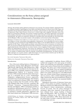 Considerations on the Bony Plates Assigned to Titanosaurs (Dinosauria, Sauropoda)