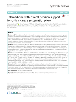 Telemedicine with Clinical Decision Support for Critical Care