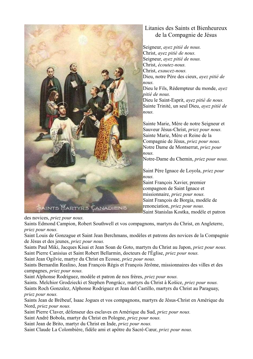 Litanies Des Saints Et Bienheureux De La Compagnie De Jésus