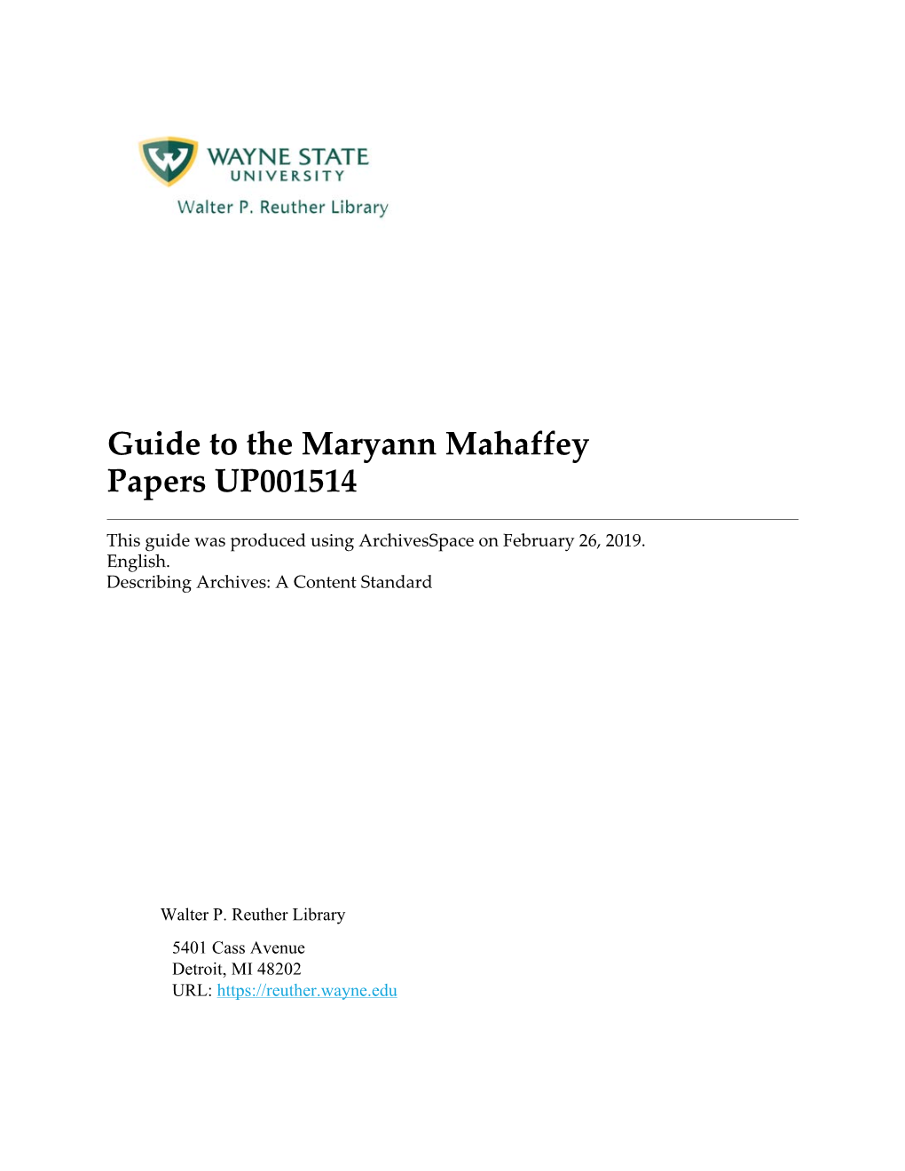 Maryann Mahaffey Papers UP001514