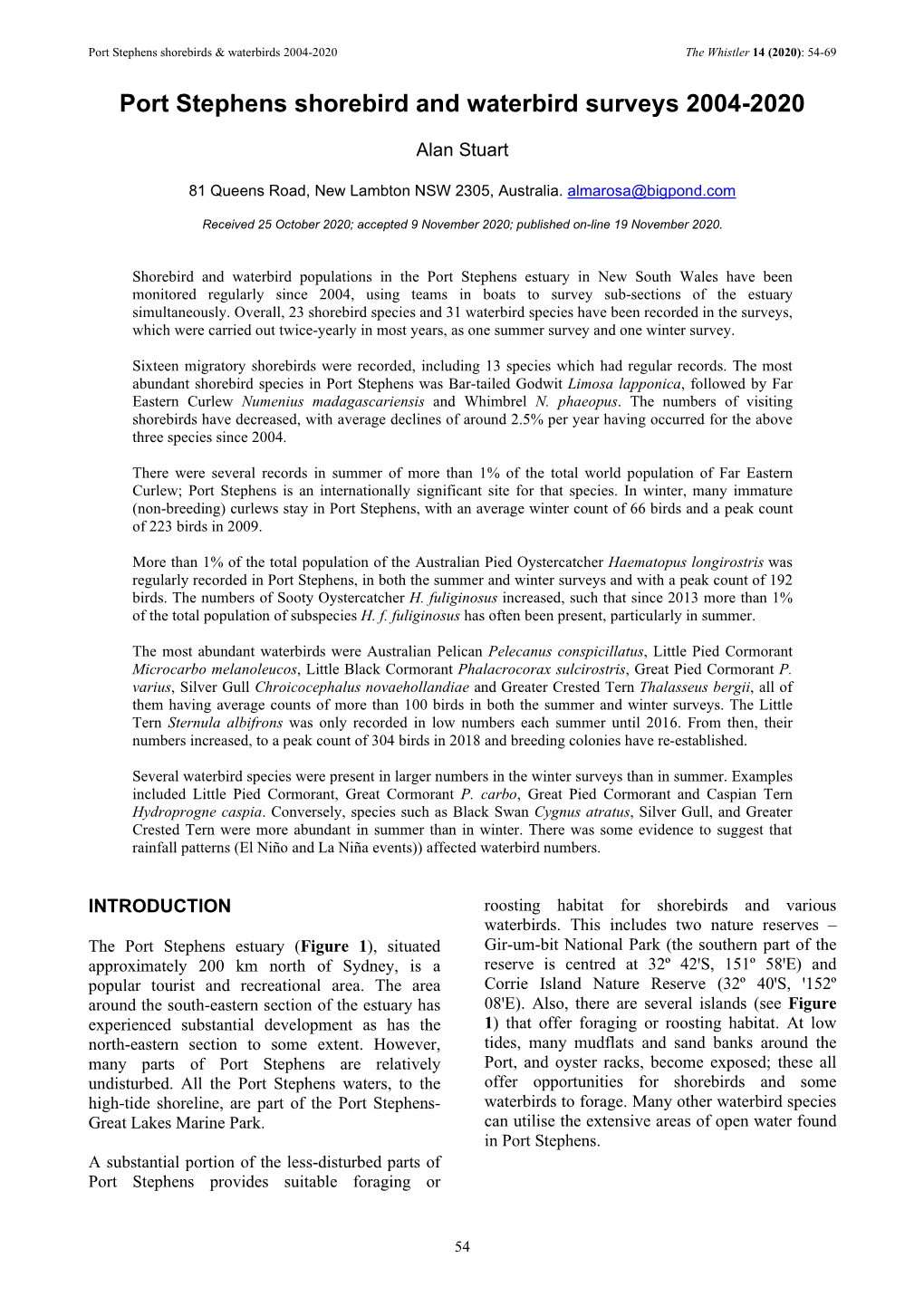 Port Stephens Shorebird and Waterbird Surveys 2004-2020