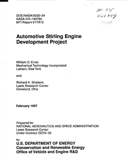 Automotive Stirling Engine Development Project