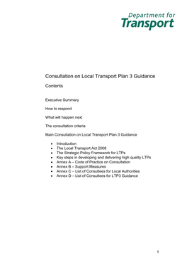 Consultation on Local Transport Plan 3 Guidance
