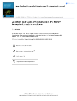 Variation and Taxonomic Changes in the Family Retropinnidae (Salmonoidea)