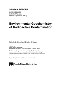 Environmental Geochemistry of Radioactive Contamination