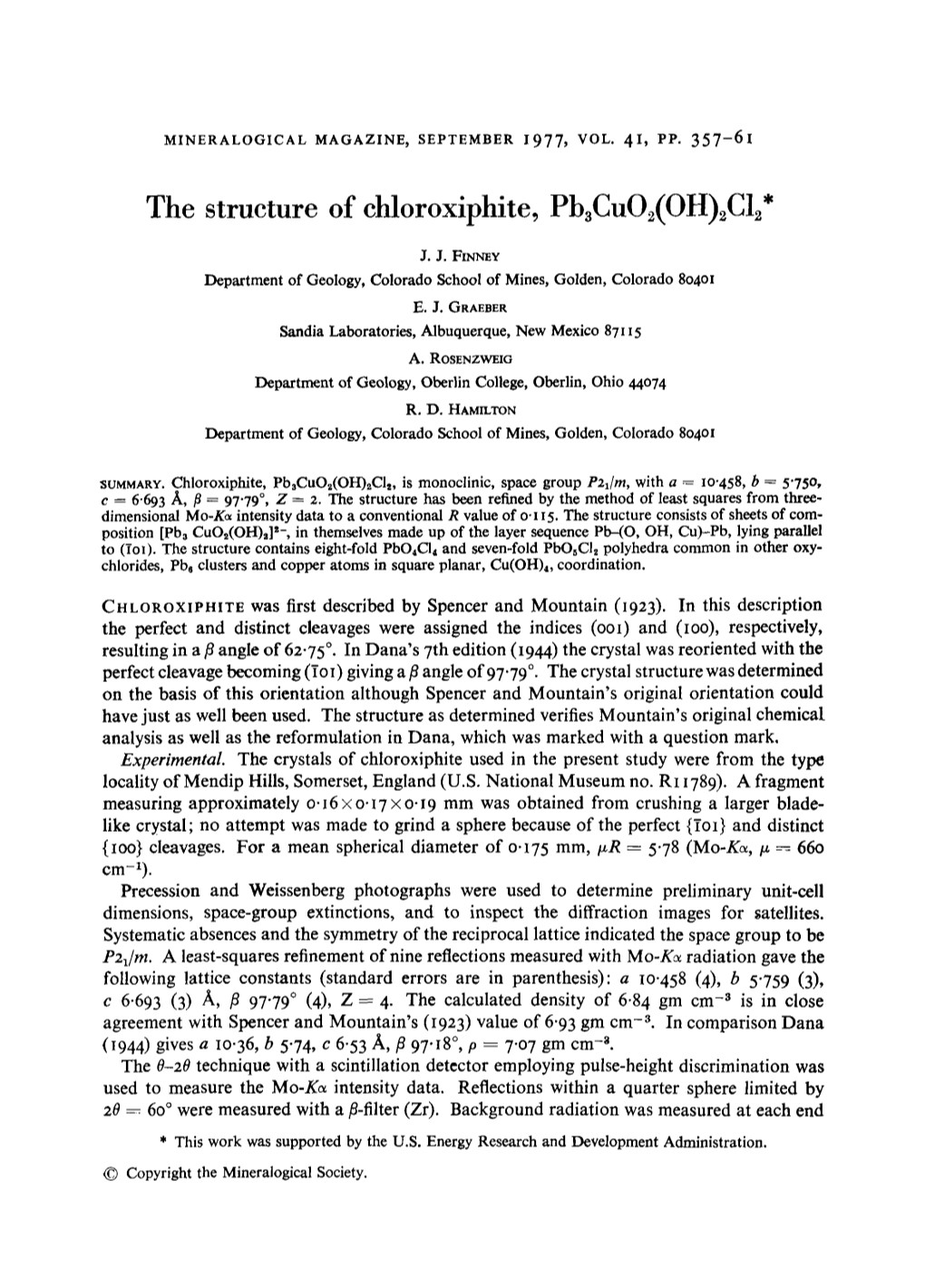 The Structure of Chloroxiphite, Pb3cuo (OH) C12*