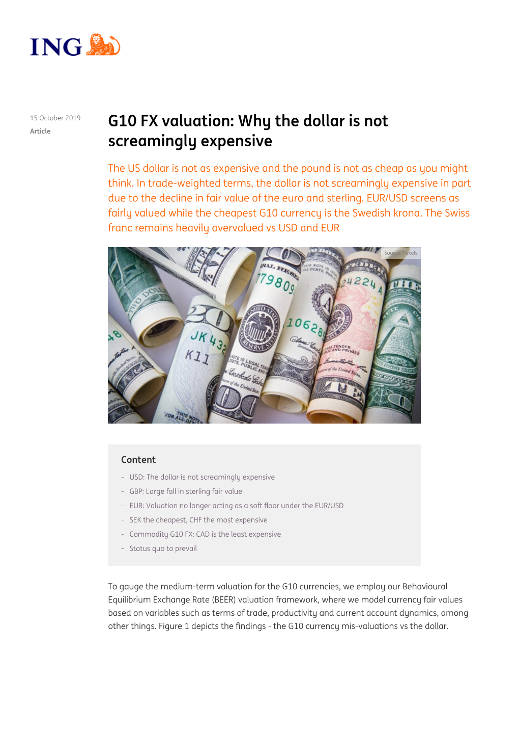 G10 FX Valuation: Why the Dollar Is Not Article Screamingly Expensive