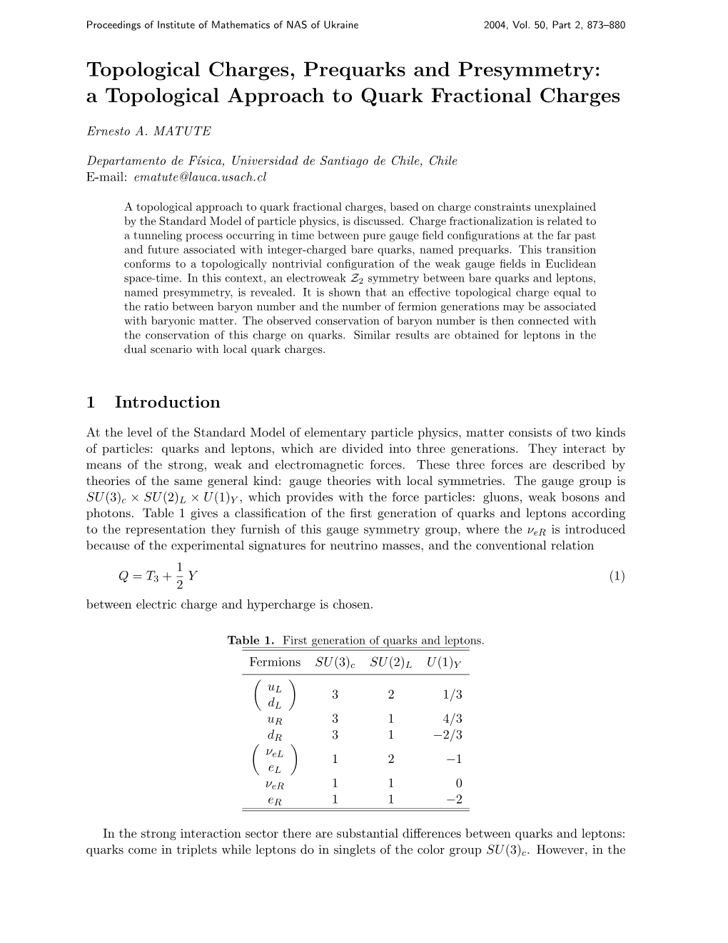 Topological Charges, Prequarks and Presymmetry: a Topological Approach to Quark Fractional Charges