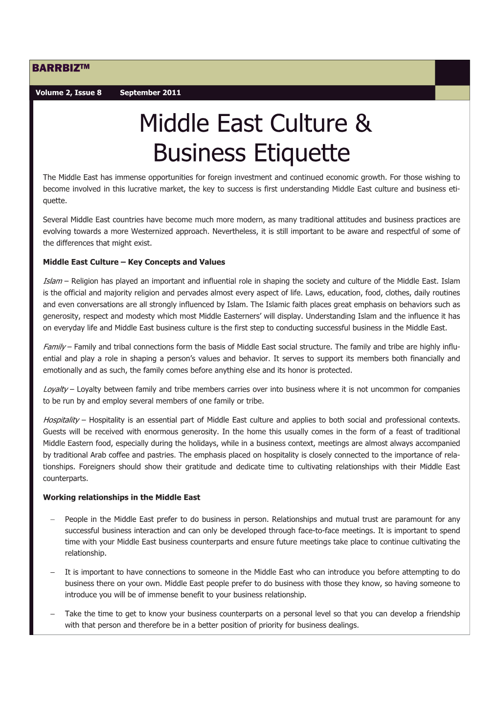 Middle East Culture and Business Etiquette