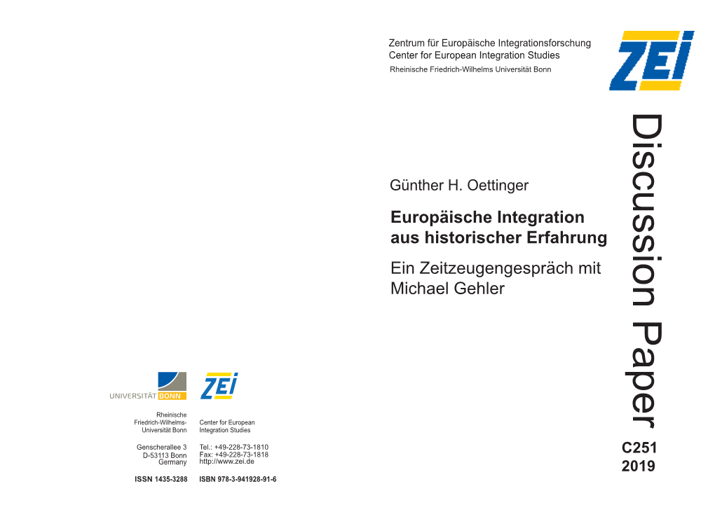 Günther H. Oettinger Europäische Integration Aus Historischer Erfahrung