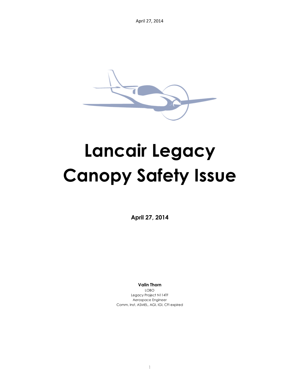 Lancair Legacy Canopy Safety Issue