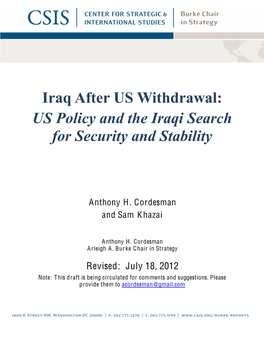 Iraq After US Withdrawal: US Policy and the Iraqi