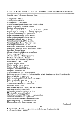 A List of the Legumes Treated in the Book and in the Symposium (Isbl-Ii)