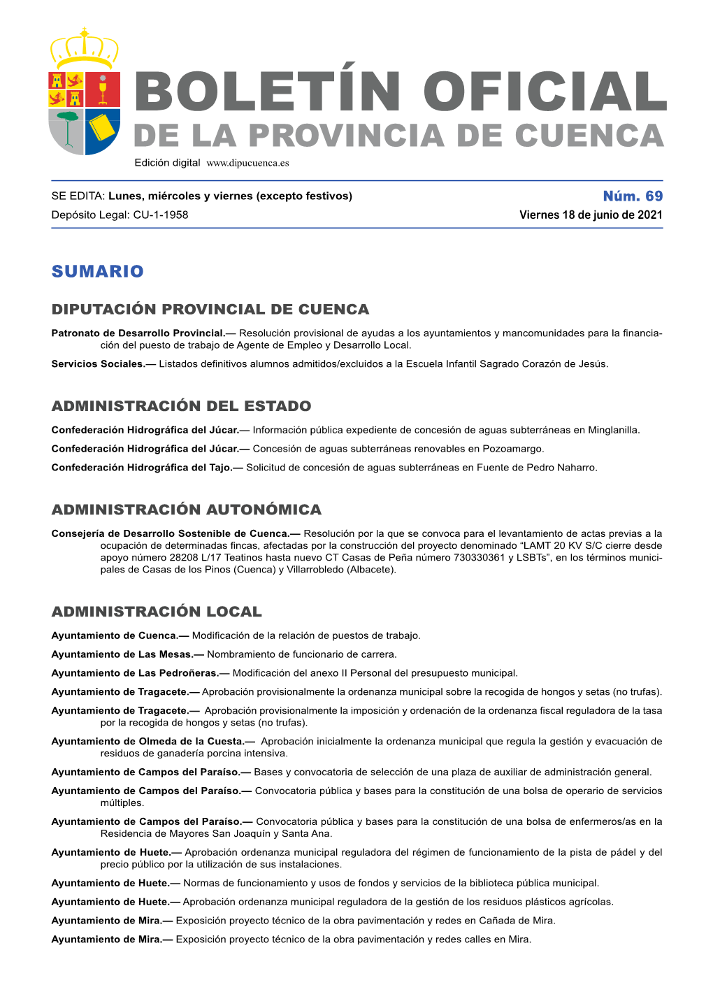 BOLETÍN OFICIAL DE LA PROVINCIA DE CUENCA Edición Digital