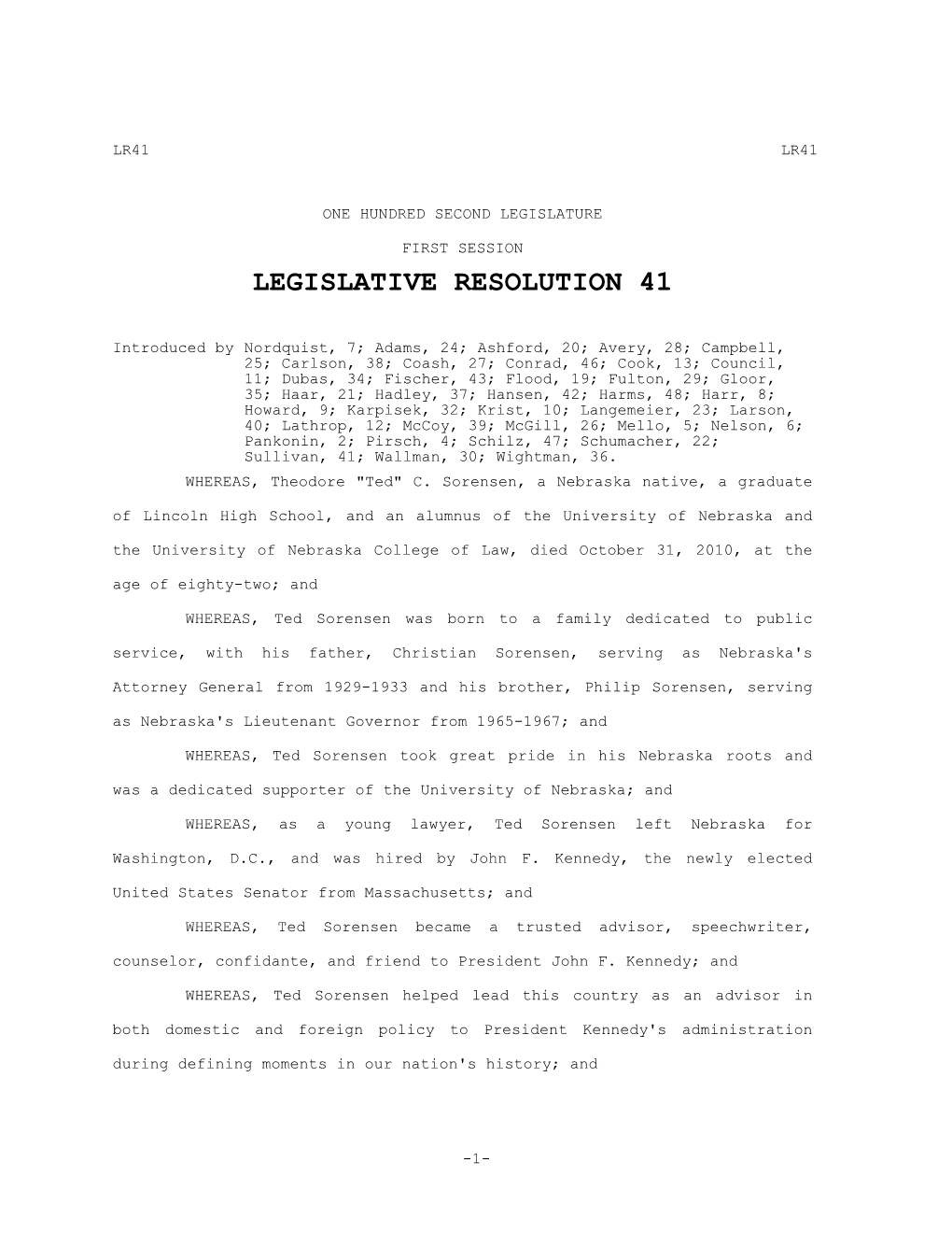 Legislative Resolution 41