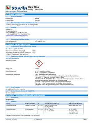 SOPRIN Flux Zinc Safety Data Sheet