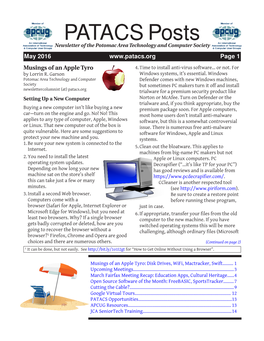 PATACS Posts Newsletterofthe Potomacareatechnology and Computersociety May 201 6 Page 1