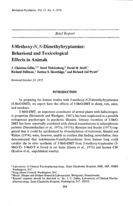 5-Methoxy-N, N-Dimethyltryptamine: Behavioral and Toxicological Effects in Animals
