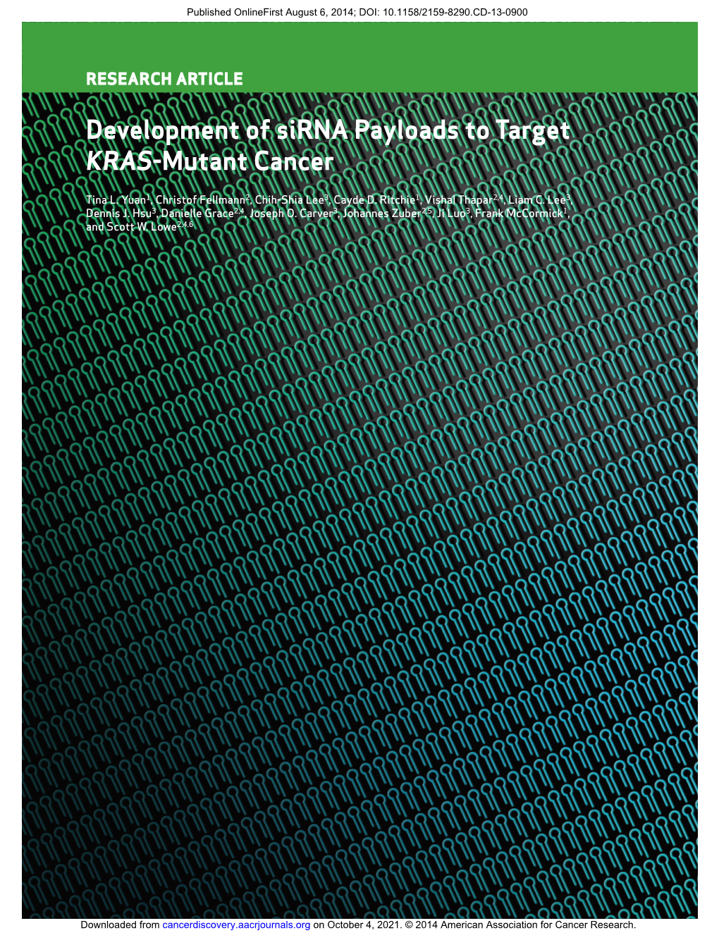 Development of Sirna Payloads to Target KRAS -Mutant Cancer