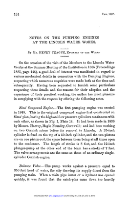 Notes on the Pumping Engines at the Lincoln Water Works