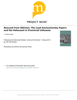 The Leyb Koniuchowsky Papers and the Holocaust in Provincial Lithuania
