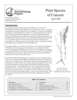 Plant Species of Concern a Program of the Natural Resource Information System, April 2003 Montana State Library