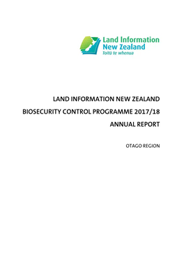 Land Information New Zealand Biosecurity Control Programme 2017/18 Annual Report