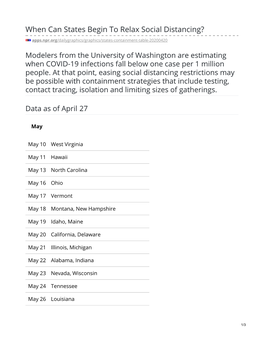 When Can States Begin to Relax Social Distancing?
