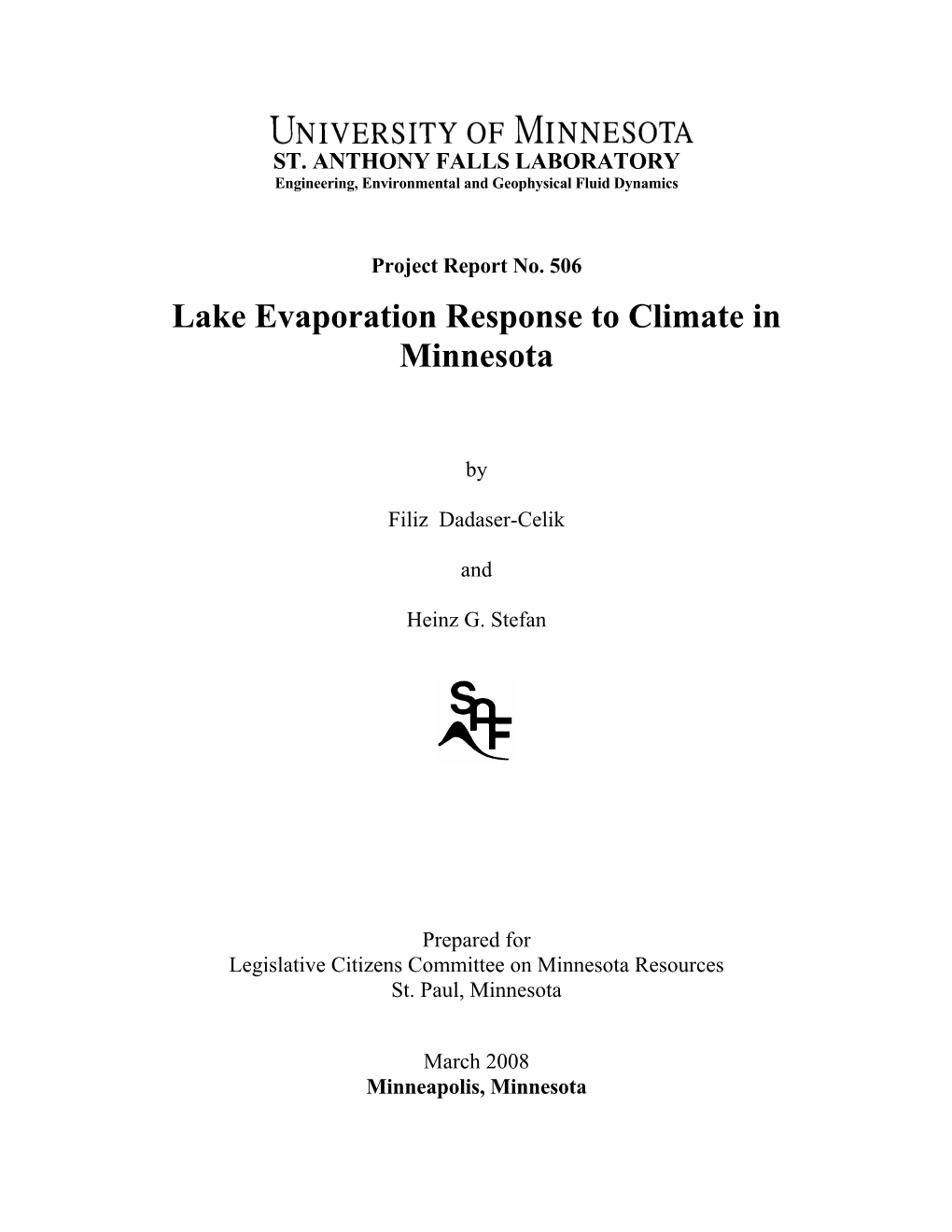 Lake Evaporation Response to Climate in Minnesota