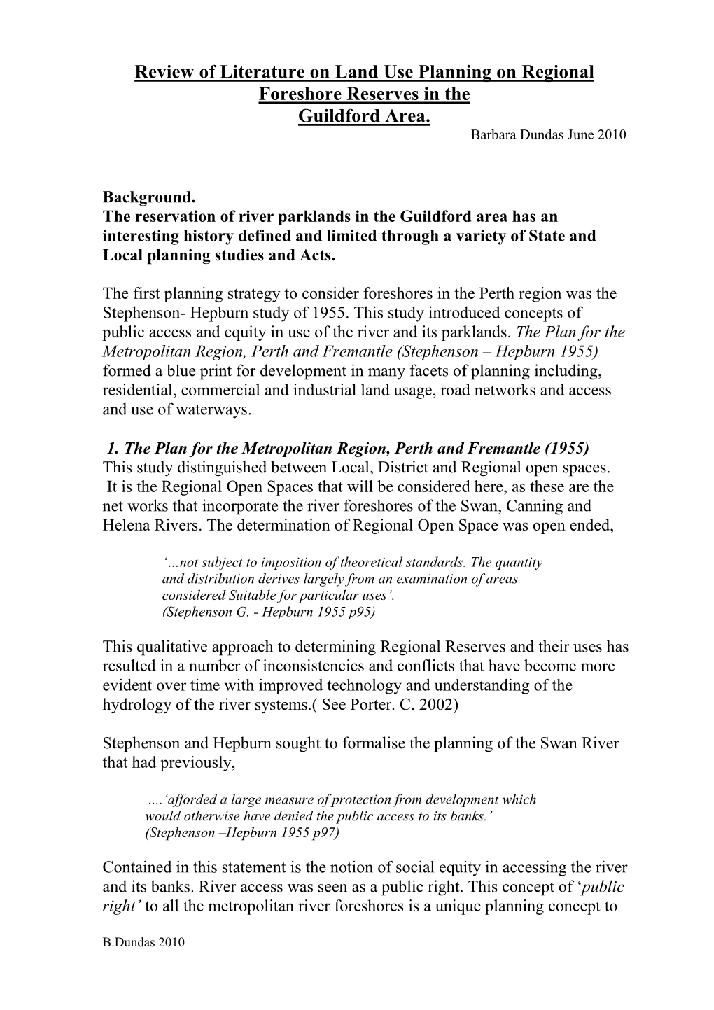 Land Use on Regional Foreshore Reserves