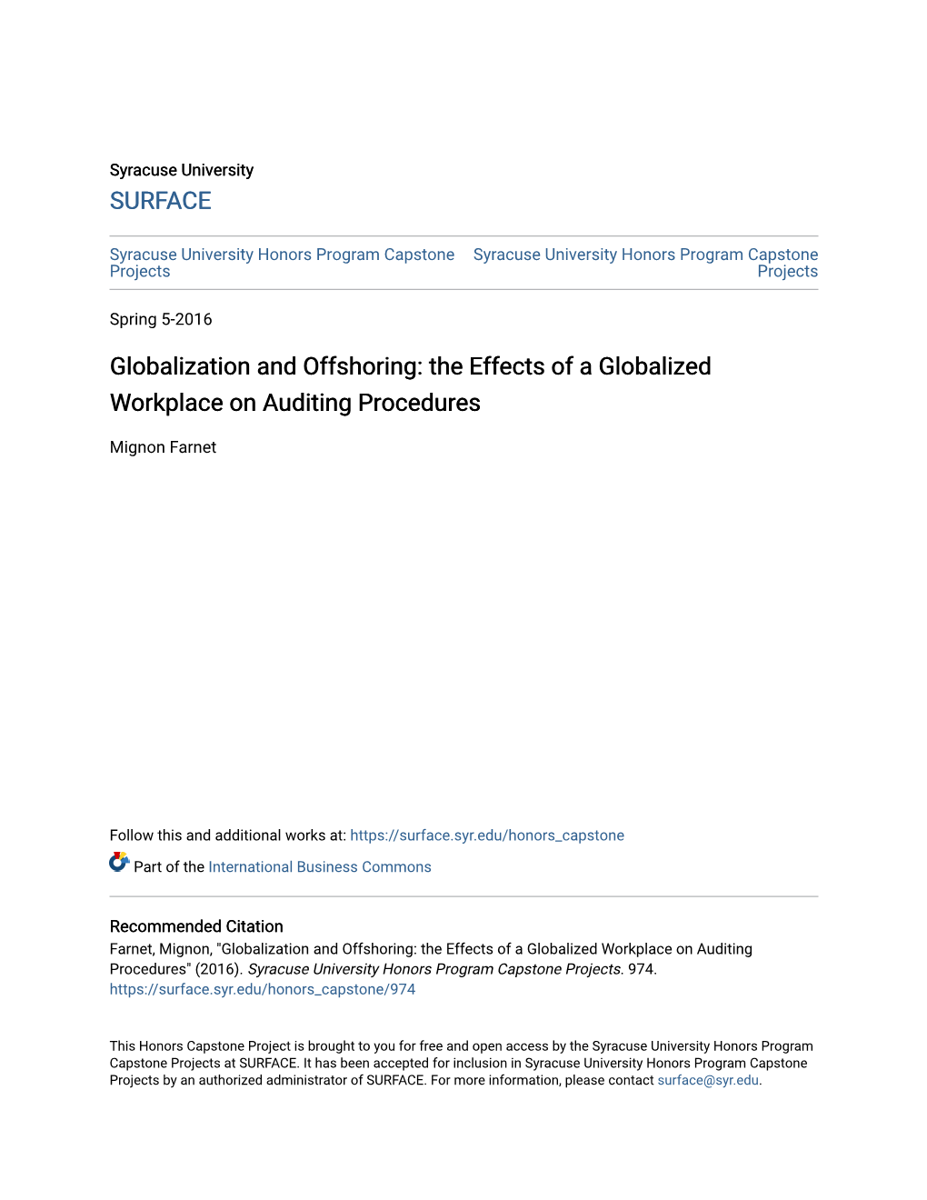 Globalization and Offshoring: the Effects of a Globalized Workplace on Auditing Procedures