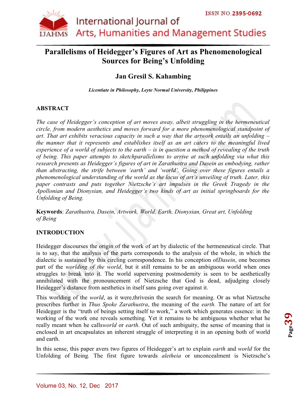 Parallelisms of Heidegger's Figures of Art As Phenomenological Sources