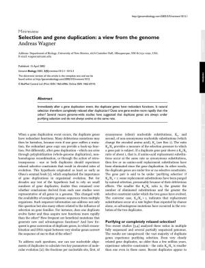 Selection and Gene Duplication: a View from the Genome Comment Andreas Wagner