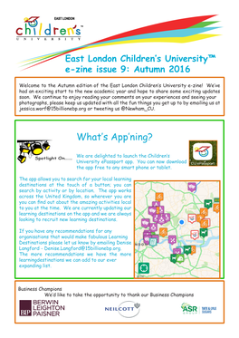 East London Children's University™ E-Zine Issue 9: Autumn 2016