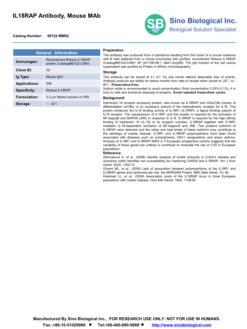 IL18RAP Antibody, Mouse Mab