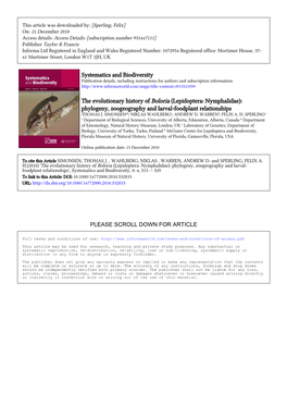 Systematics and Biodiversity the Evolutionary History of Boloria
