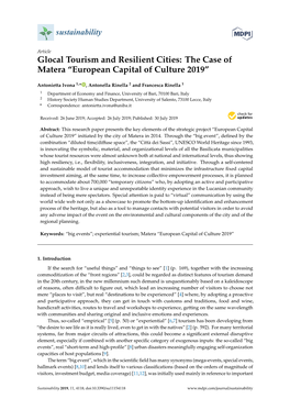 The Case of Matera “European Capital of Culture 2019”