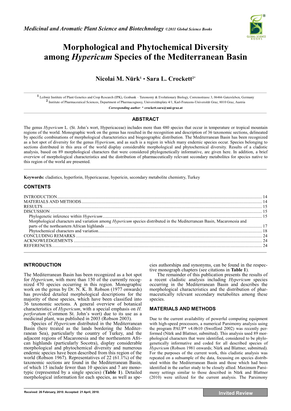 Morphological and Phytochemical Diversity Among Hypericum Species of the Mediterranean Basin