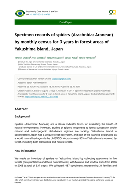 Arachnida: Araneae) by Monthly Census for 3 Years in Forest Areas of Yakushima Island, Japan