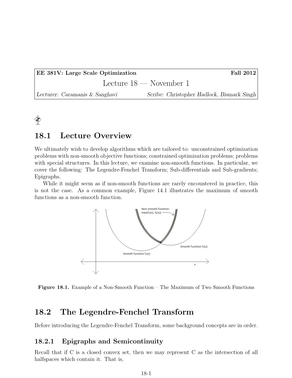 November 1 18.1 Lecture Overview 18.2 the Legendre-Fenchel