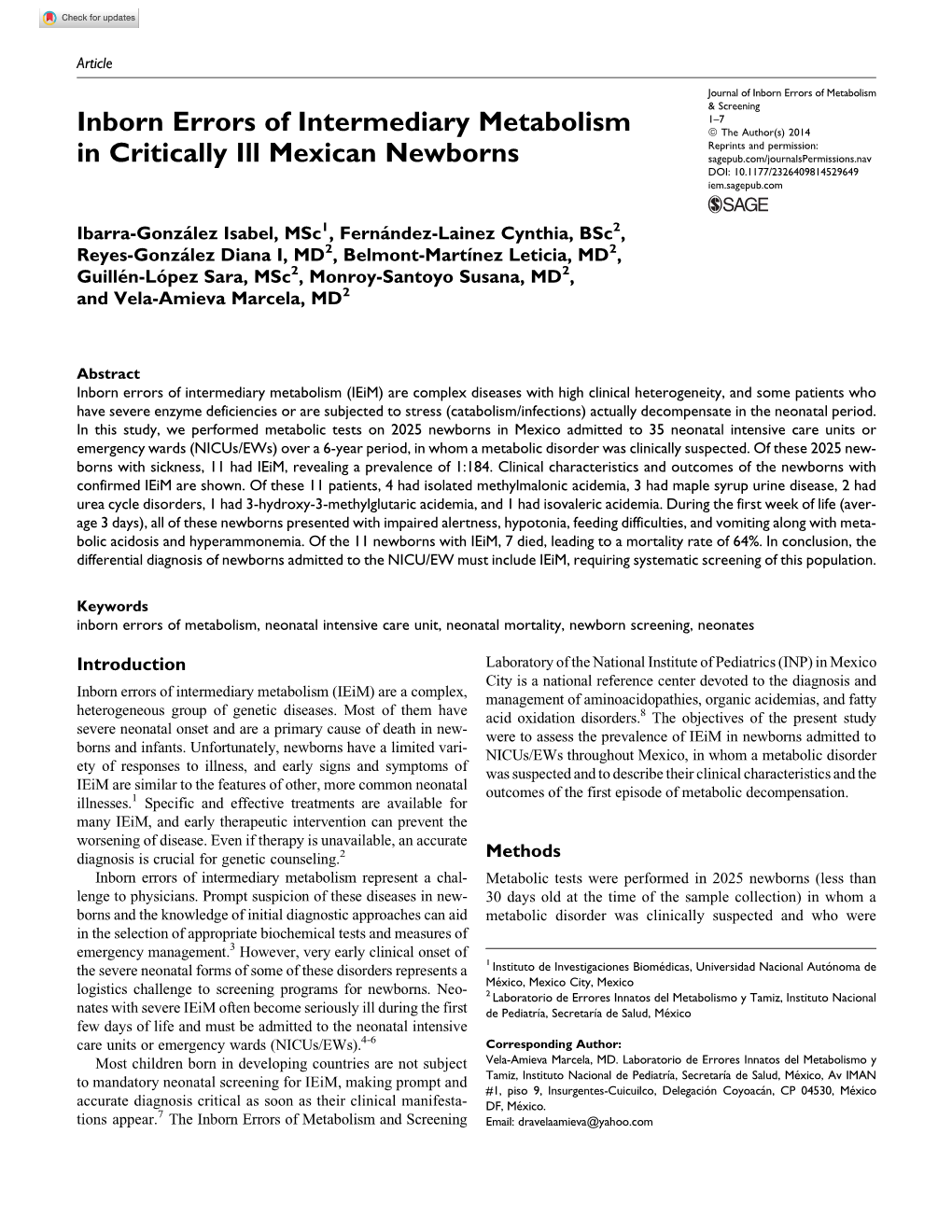 Inborn Errors of Intermediary Metabolism in Critically Ill Mexican