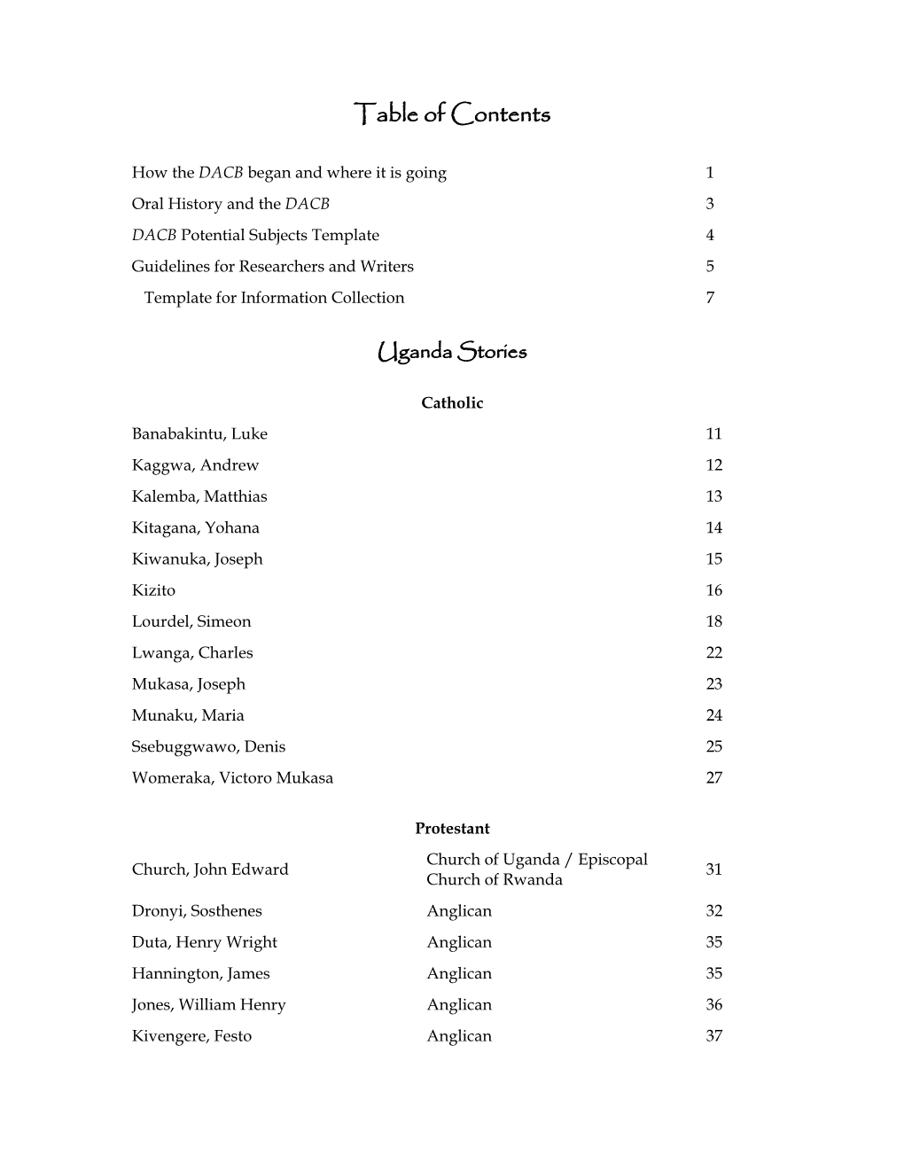 Table of Contents