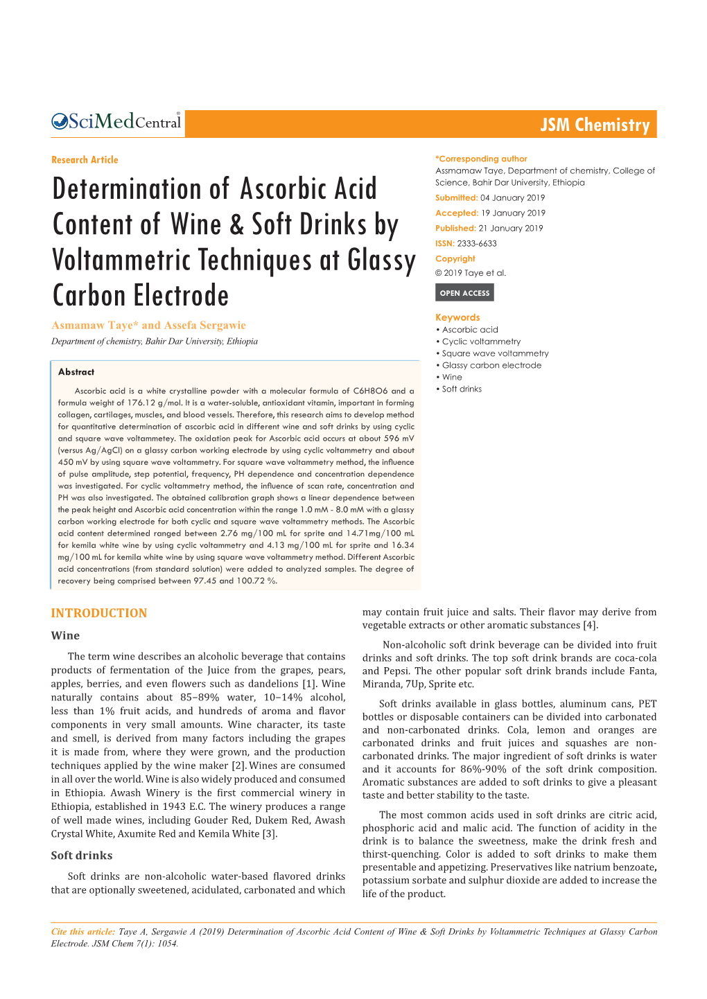 Determination of Ascorbic Acid Content of Wine & Soft Drinks By